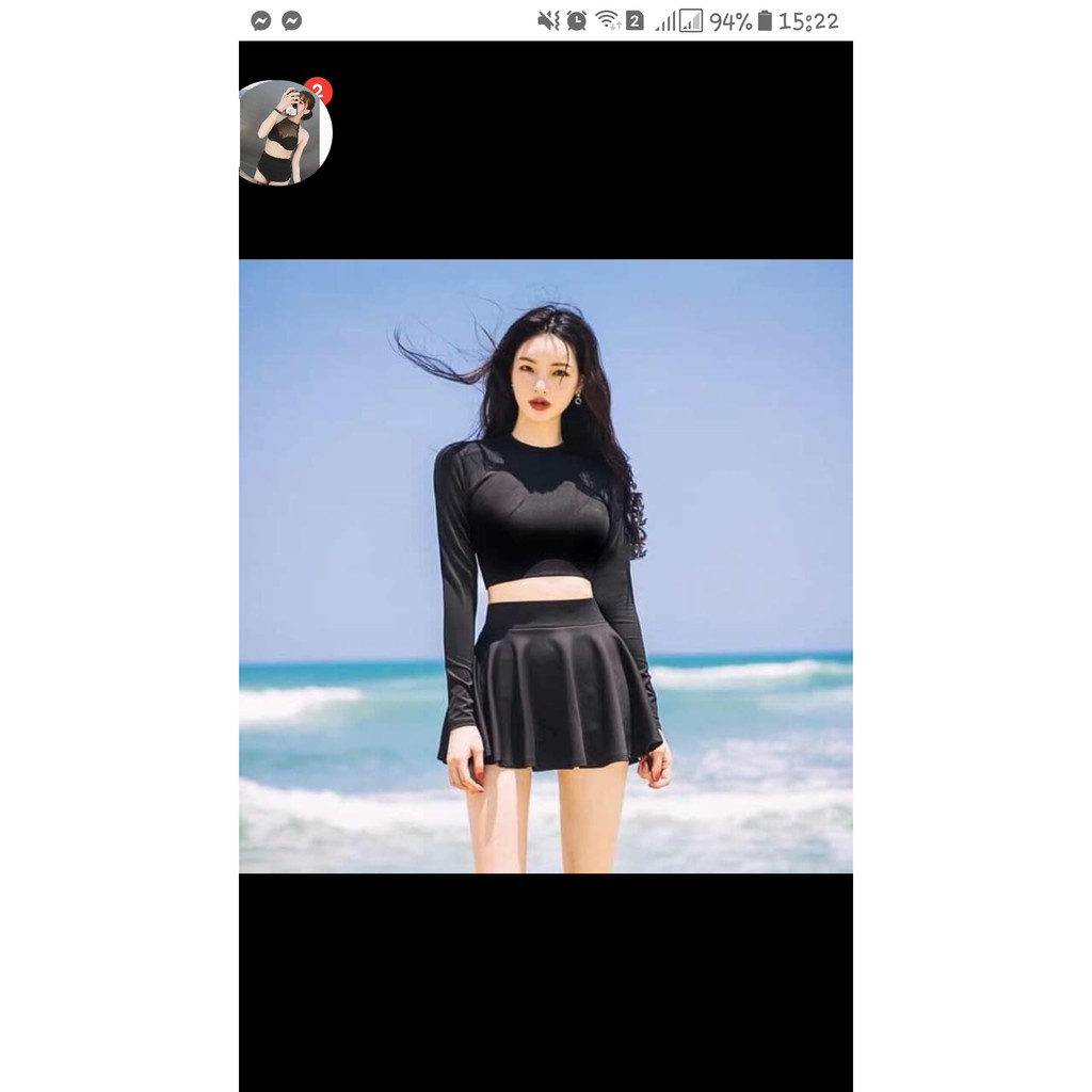 Bikini, Đồ Bơi Đi Biển Hai Mảnh Tay Dài Đen Chân Váy Xòe Dễ Thương ODERI- KG300 | BigBuy360 - bigbuy360.vn