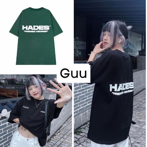 Áo phông cổ tròn tay lỡ có 2 màu đen và xanh GUU