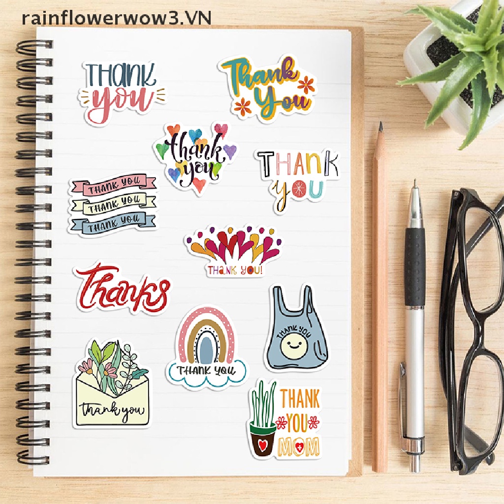 Set 50 Miếng Dán Chống Thấm Nước In Chữ Thank You Trang Trí Sổ Tay / Hành Lý