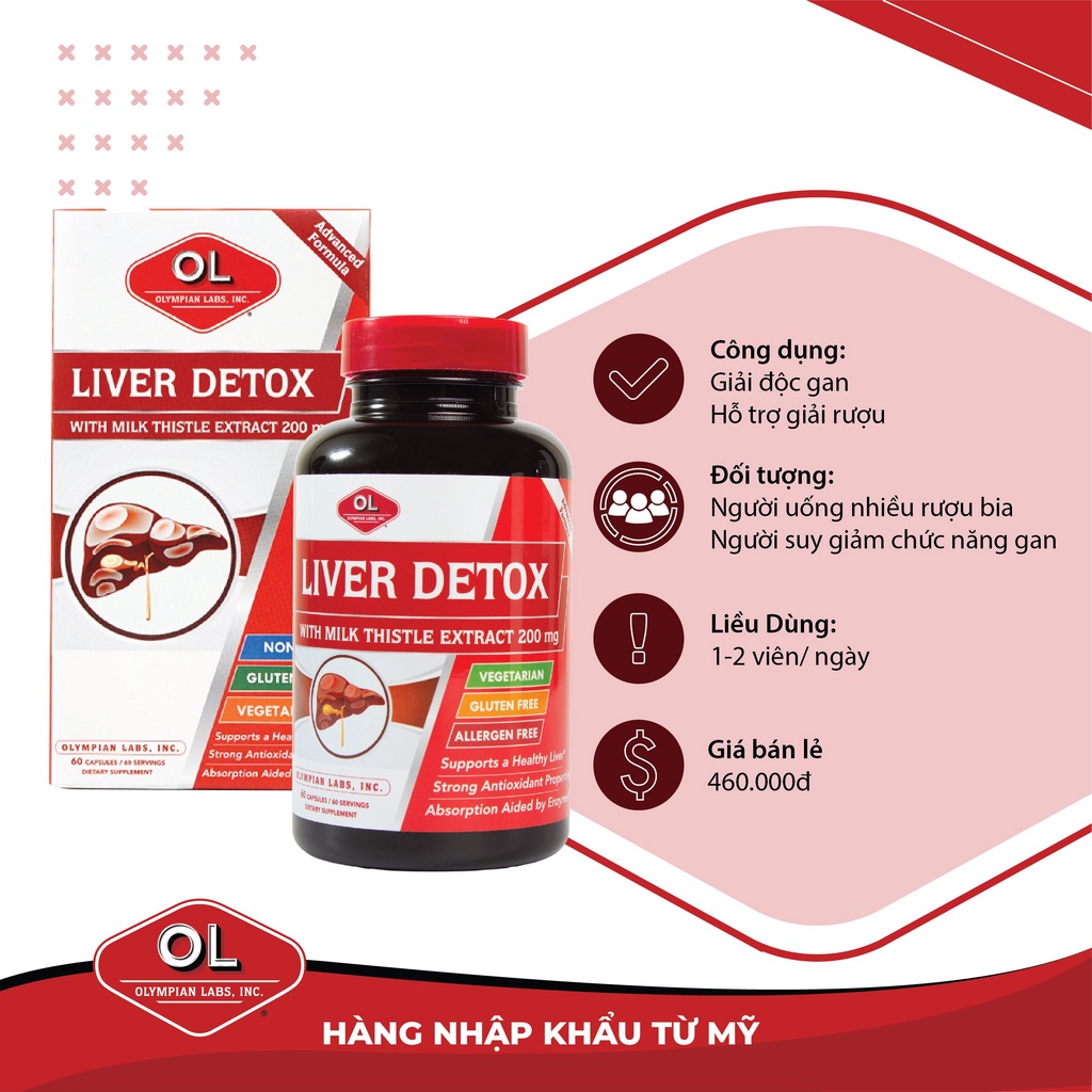 Viên Uống Bổ gan Liver Detox Olympian Labs - Hỗ Trợ Mát Gan, Giải Độc Gan