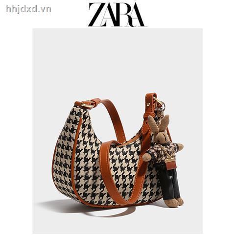 Túi đeo vai Zara họa tiết sọc/ sọc răng cưa chất liệu vải canvas thời trang mùa thu mới 2021