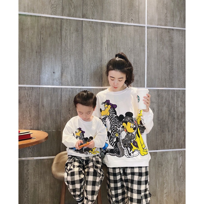 Set Đôi Mùa Đông Mẹ bé Familylove - Mẫu Đồ Cho Gia đình Sweater Dài Tay Nhân Vật hoạt hình Chất Nỉ Da Cá Cotton 100%