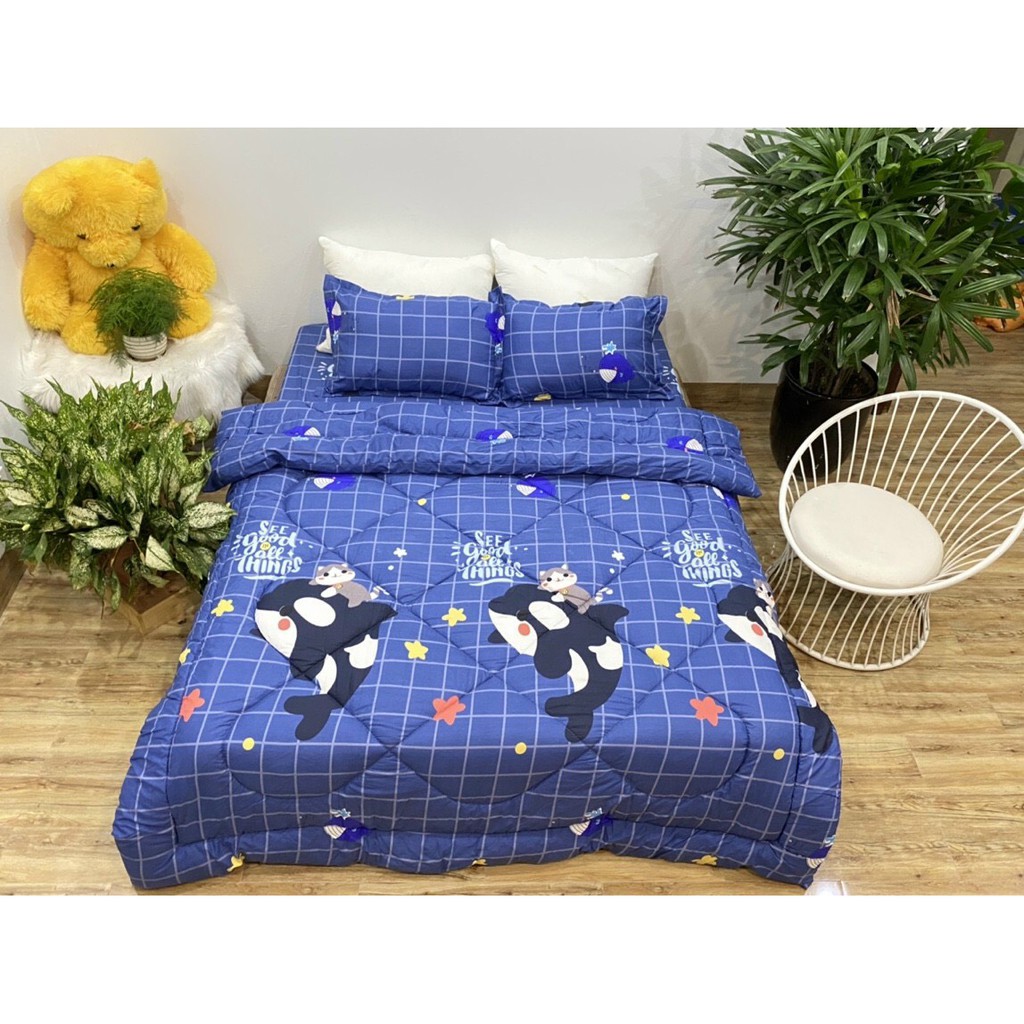 Trọn bộ 5 món chăn phao ga gối cotton poly nhập khẩu Hàn Quốc (gạt trái xem mẫu) size giường 1m8*2m