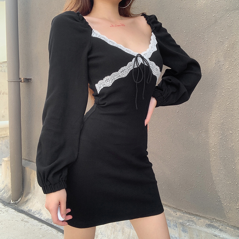 Đầm ren cổ V dài tay quyến rũ dành cho nữ | BigBuy360 - bigbuy360.vn