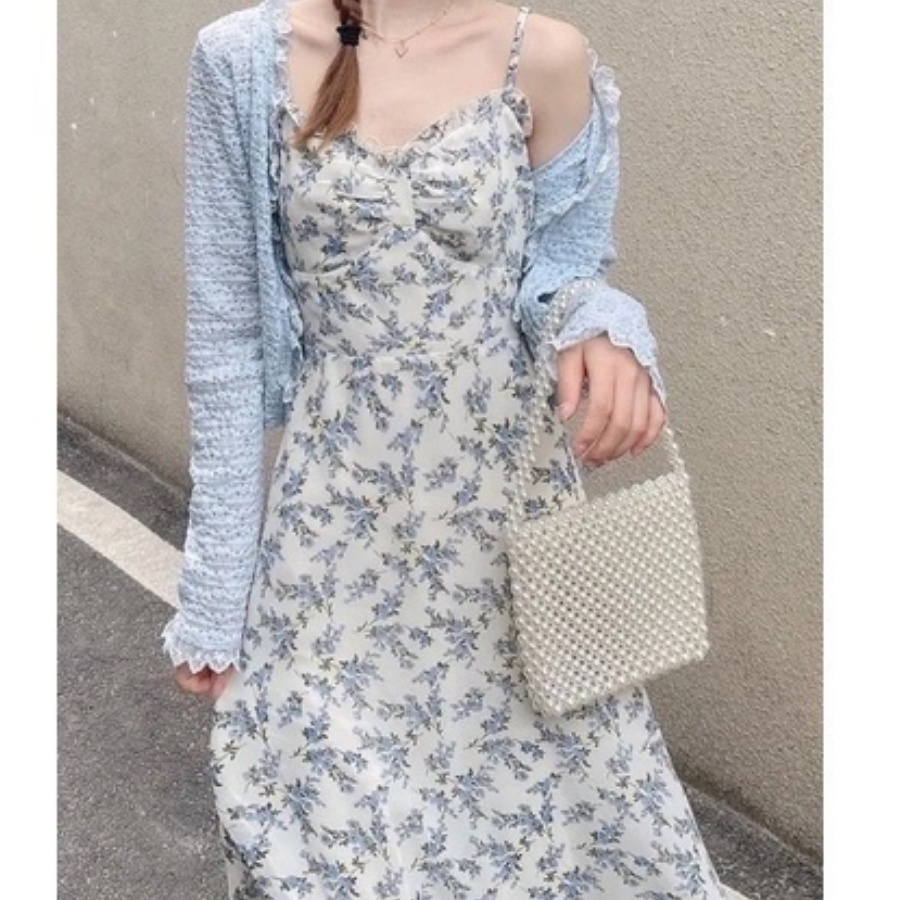 Váy Hoa Nhí Đầm 2 Dây Hoa Nhí Bèo Nhún Ngực Áo Khoác Cardigan Phong Cách Hàn Quốc Nhẹ Nhàng - De Mila HN57 | BigBuy360 - bigbuy360.vn