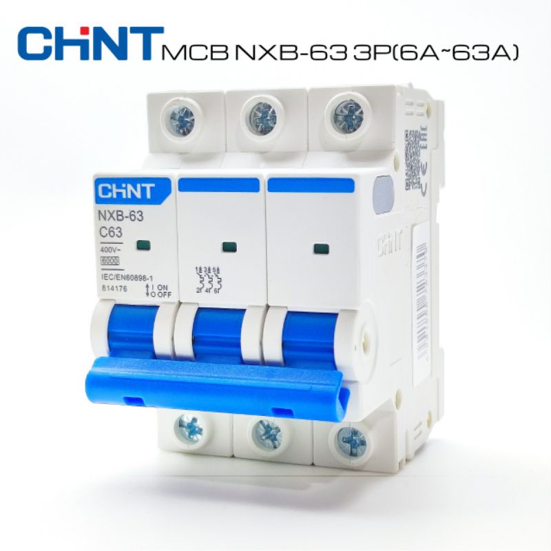Aptomat MCB 3 Pha Chint NXB-63:6A, 10A, 16A, 25A, 32A, 40A, 50A, 63A ,80A,100A,125A;Dòng Cắt 6KA~10KA;