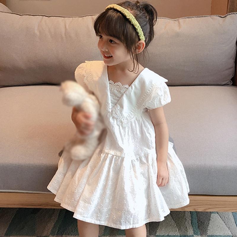 Đầm công chúa ngắn tay phối ren cho bé gái