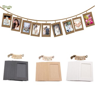 Set 10 khung ảnh bằng giấy có kẹp và dây treo ảnh gắn tường trang trí đa năng