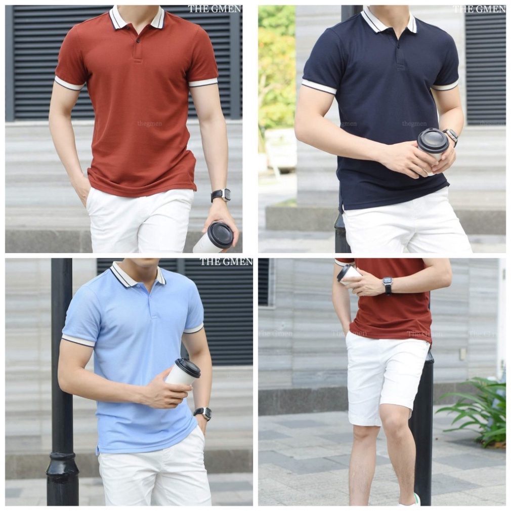 Áo Polo Nam Phối Viền Đen Trắng Phong Cách Hàn Quốc Chất Vải Cá Sấu Cao Cấp