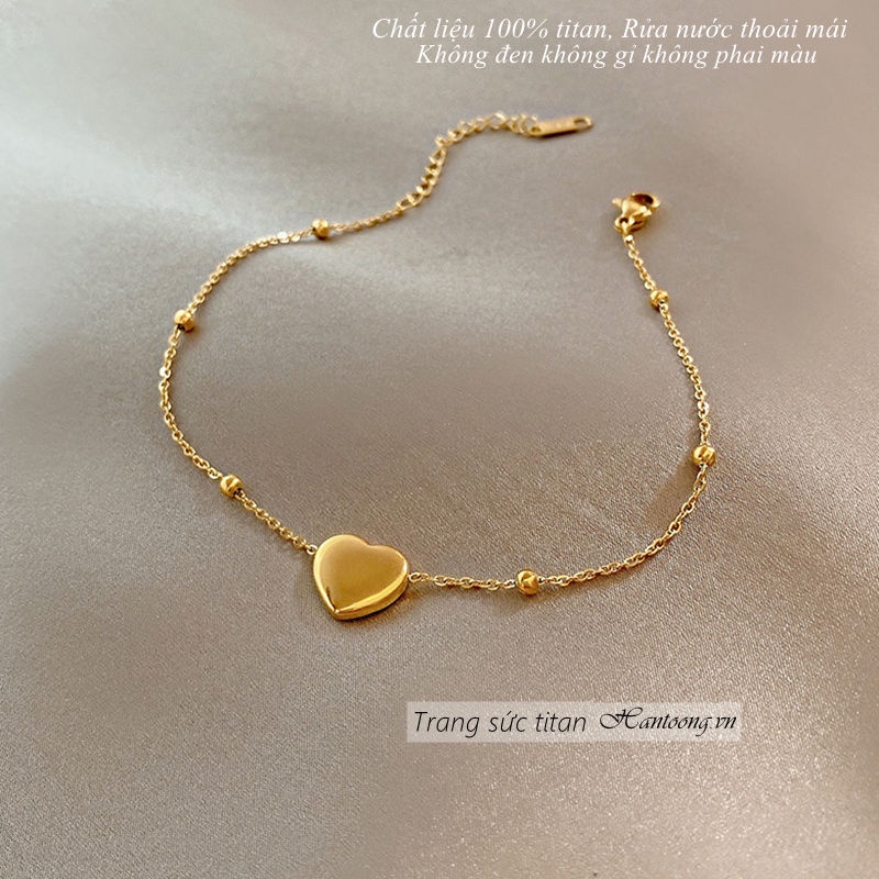 Lắc tay titan nữ không gỉ mặt trái tim xinh xắn mạ vàng 18k thiết kế trẻ trung phong cách hàn quốc