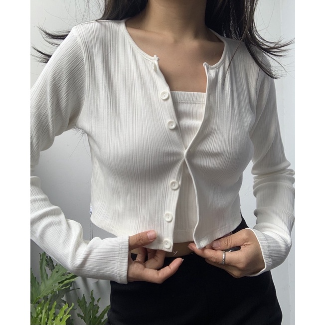 SP001080 Set Áo Ống Và Áo khoác Ngoài (Trắng)- Tiệm Mềm Croptop