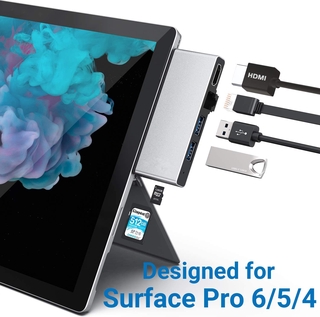 Đầu chuyển đổi có khe cắm thẻ SD / TF vỏ hộp kim nhôm cổng HDMI 4K 3 cổng USB 3.0 5Gps cho Surface Pro 6 5 4