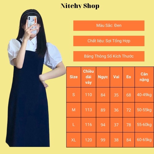 Set váy yếm nữ đen dài 2 dây kèm áo sơ mi trắng kiểu dáng Hàn Quốc NITEHY 4