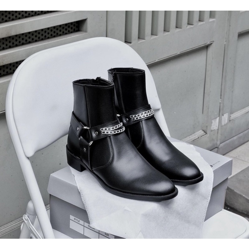 Giày Harness Boot nam da bò cao cấp - đế cao su đúc nguyên khối