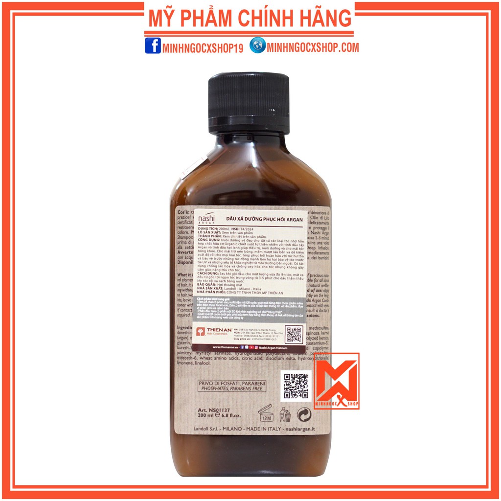 Dầu xả phục hồi hư tổn NASHI ARGAN 200ml chính hãng