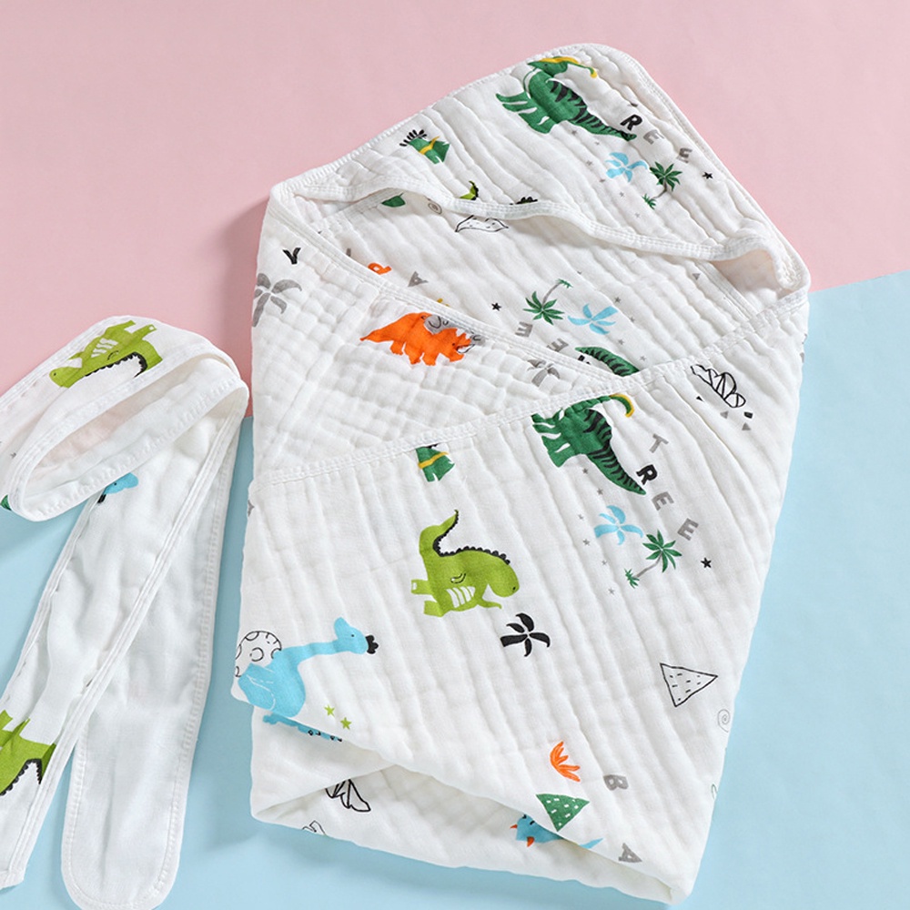 Khăn quấn ủ xô có mũ cho bé sơ sinh, Vải xô 100% cotton mềm mịn giúp bé thoải mái
