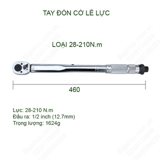 Tay đòn cờ lê lực, đầu khẩu 1/2 inch, dải lực điều chỉnh 28-210nm