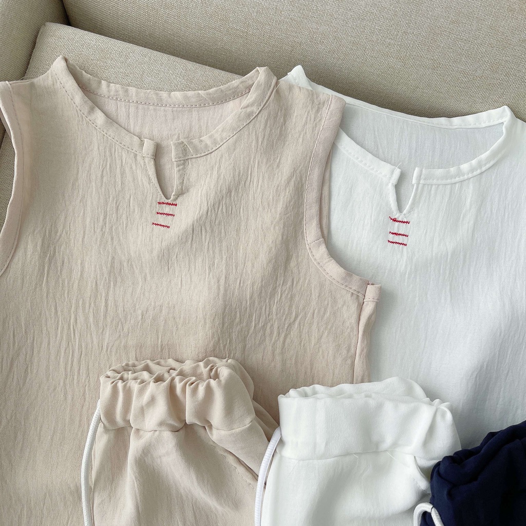 Bộ Sát Nách Đũi Cho Bé Trai Và Bé Gái , Bộ Ba Lỗ Đũi Nhăn Minky Baby Cho Bé 8-23kg