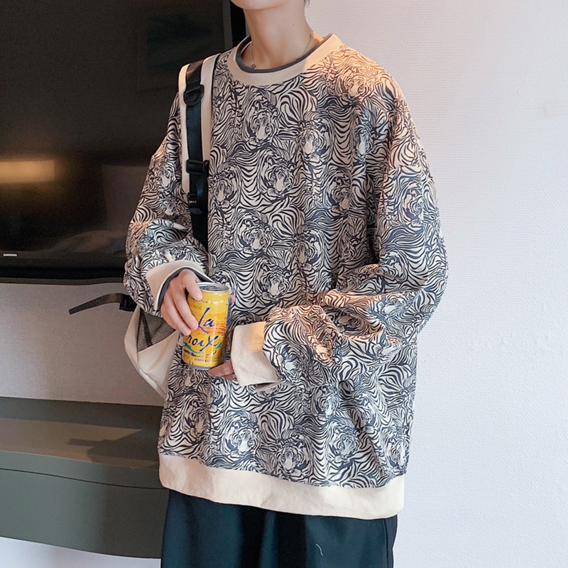 Áo Khoác Sweater Cổ Tròn Dáng Rộng In Màu Nhuộm Kiểu Hàn Quốc Thời Trang Xuân Thu Cho Nam