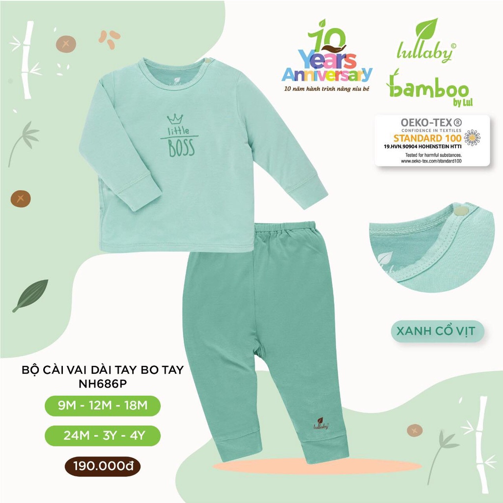 Bộ dài tay cài vai cho bé trai/bé gái chất vải Bamboo