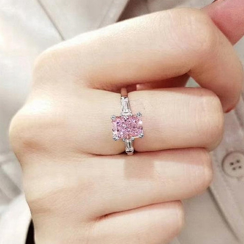 Nhẫn đính đá CZ màu hồng thời trang lãng mạn độc đáo cho nữ