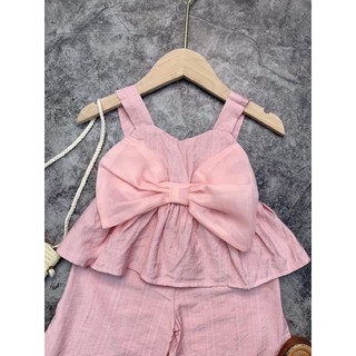 Đồ bộ bé gái💖 Set áo nơ, quần xớ, chất đũi, màu hồng siêu cute cho bé gái từ 8 đến 22 kg