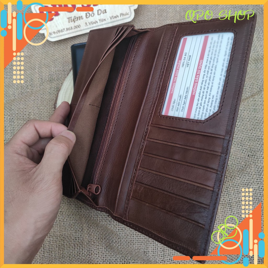 Ví Dài Nam/ Nữ Cầm Tay Cao Cấp Da Bò Nguyên Tấm 100% Bảo Hành Da 12 Tháng