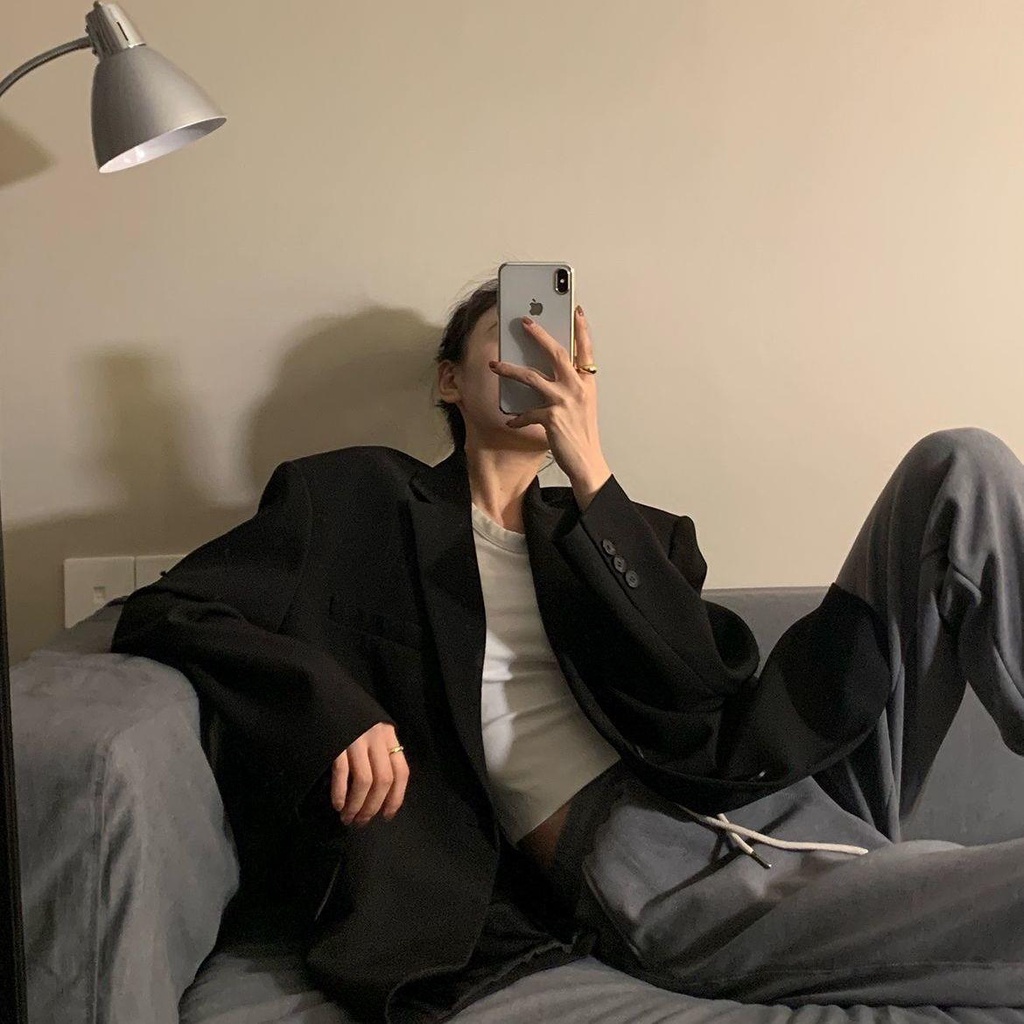 ✼✽₪Áo Khoác Vest Đen Vai Rộng Phong Cách Hồng Kông Hàn Quốc Thiết Kế Dành Cho Nữ