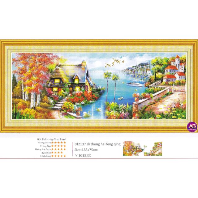 Tranh đính đá phong cảnh bình yên khổ lớn 185x75cm