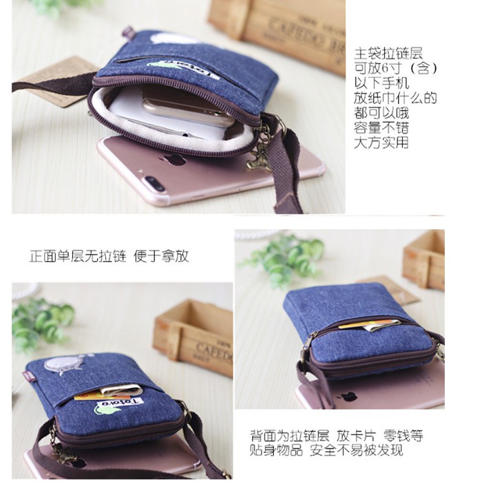 Túi vải canvas đeo chéo họa tiết Totoro ngộ nghĩnh đáng yêu phong cách Hàn Quốc