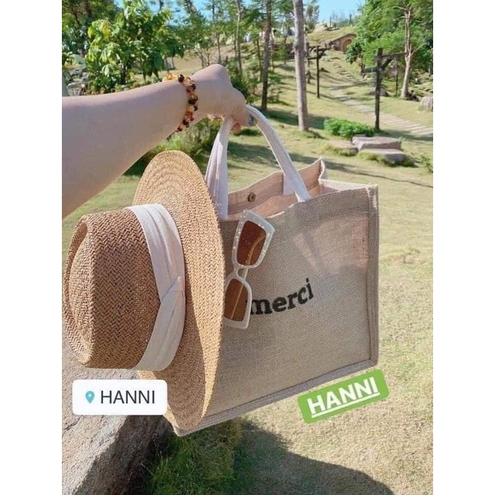 [HÀNG LOẠI 1 CÓ ĐỆM VÀ LÓT] Túi Cói Merci Loại 1 Size To Vintage