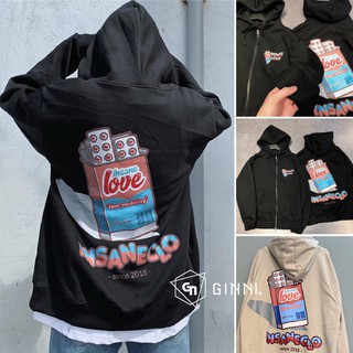 ÁO KHOÁC HOODIE HÀN QUỐC INSANE LOVE UNISEX (FORM RỘNG CÓ DÂY KÉO)