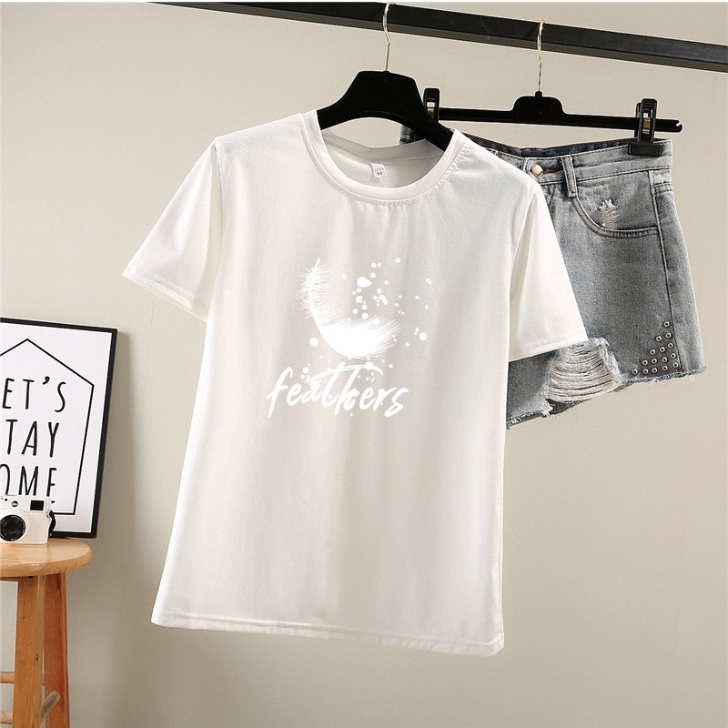 Áo thun ZHELIHANGFEI ngắn tay dáng rộng in chữ cho nữ