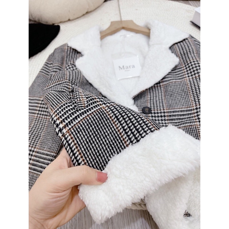 Áo khoác dạ kẻ caro lót lông ấm áp  cổ vest thu đông cao cấp phong cách hàn quốc | BigBuy360 - bigbuy360.vn