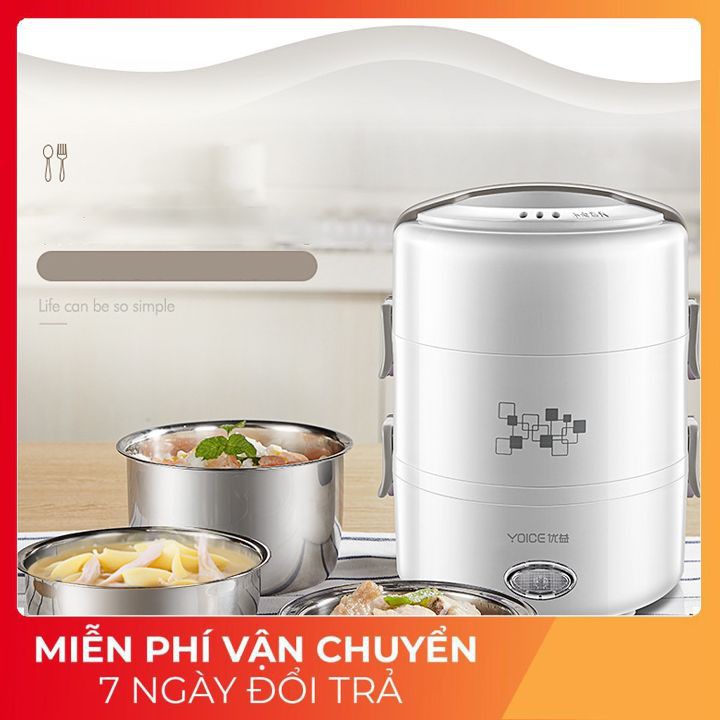 Cặp Lồng Hộp Cơm Điện Đa Năng Nấu Chín Và Giữ Nhiệt Đồ Ăn, 3 Ngăn Chất Liệu Inox Không Gỉ Thích Hợp Cho Dân Văn Phòng