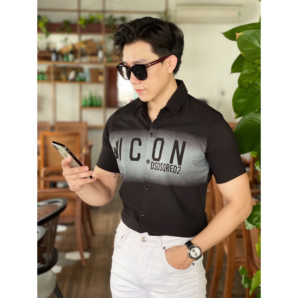 ÁO SƠ MI NAM TAY NGẮN PHỐI CHỮ ICON TRƯỚC NGỰC SIÊU ĐỘC ĐÁO - CHẤT LIỆU MỀM MẠI , THOÁNG MÁT PHÙ HỢP VỚI MÙA HÈ