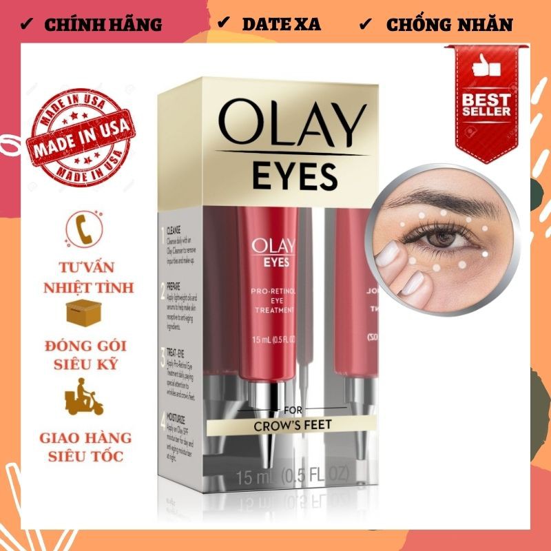 [Hàng Mỹ] Kem dưỡng chống nhăn vùng mắt Olay Eyes Pro Retinol Treatment 15ml