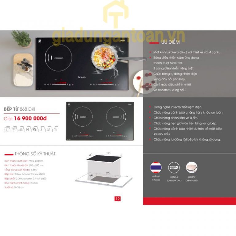 Bếp điện từ Dmestik 868 DKI - Hàng chính hãng, nhập khẩu Thái Lan, bảo hành 2 năm