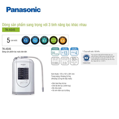 Máy Lọc Nước Điện Giải Ion Kiềm PANASONIC TK-AS45 - Tạo ra 5 loại nước ion