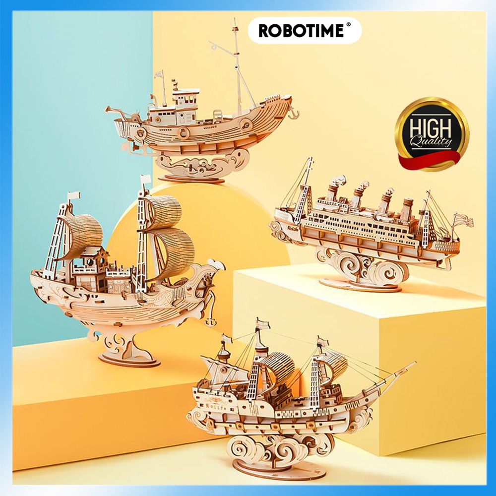 Bộ mô hình thuyền gỗ lắp ráp 3D - Robotime - Phiên bản Tiếng Anh - Hàng Chính Hãng