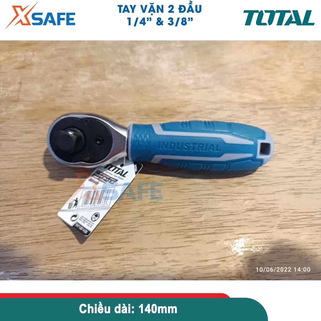 Cần siết lực tự động đảo chiều 2 đầu 1/4 và 3/8inch Total THT1061438 tay vặn gắn đầu tuyp ốc bulong dài 140mm