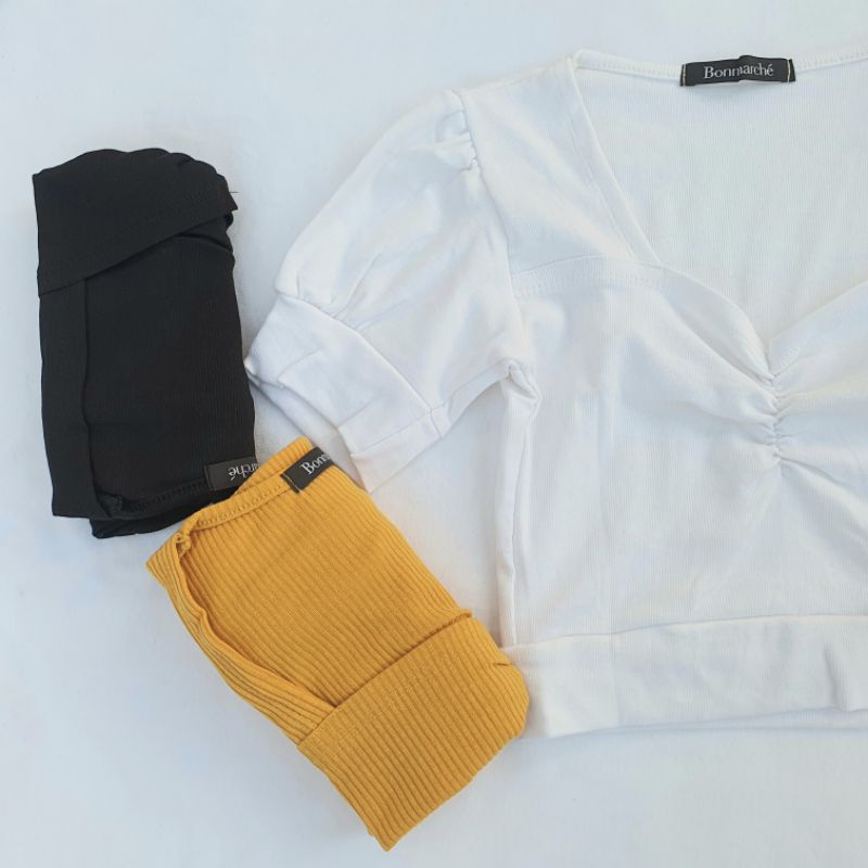 Áo croptop Tay Phồng ngắn cổ vuông nhún ngực A2-TPN
