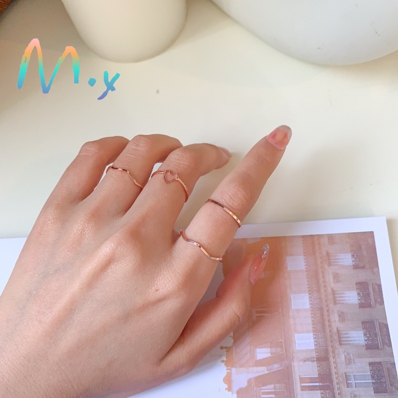 Bộ 4 nhẫn hợp kim mạ vàng hình trái tim