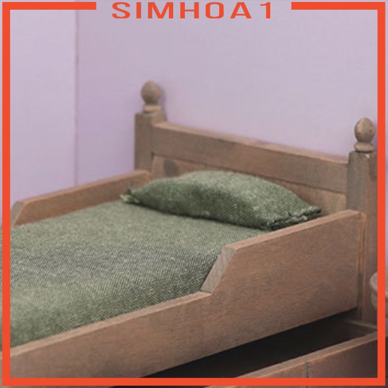 1 Giường Ngủ Bằng Gỗ Kèm Gối + Đệm Cỡ Trung Bình Cho Nhà Búp Bê 1 / 12
