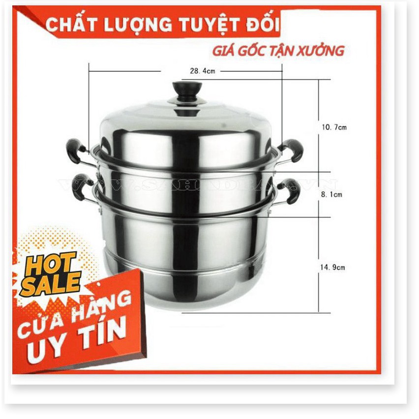 Nồi hấp xửng hấp 3 tầng hấp gà xôi bánh bao chất liệu inox cao cấp size 28cm dùng được bếp từ