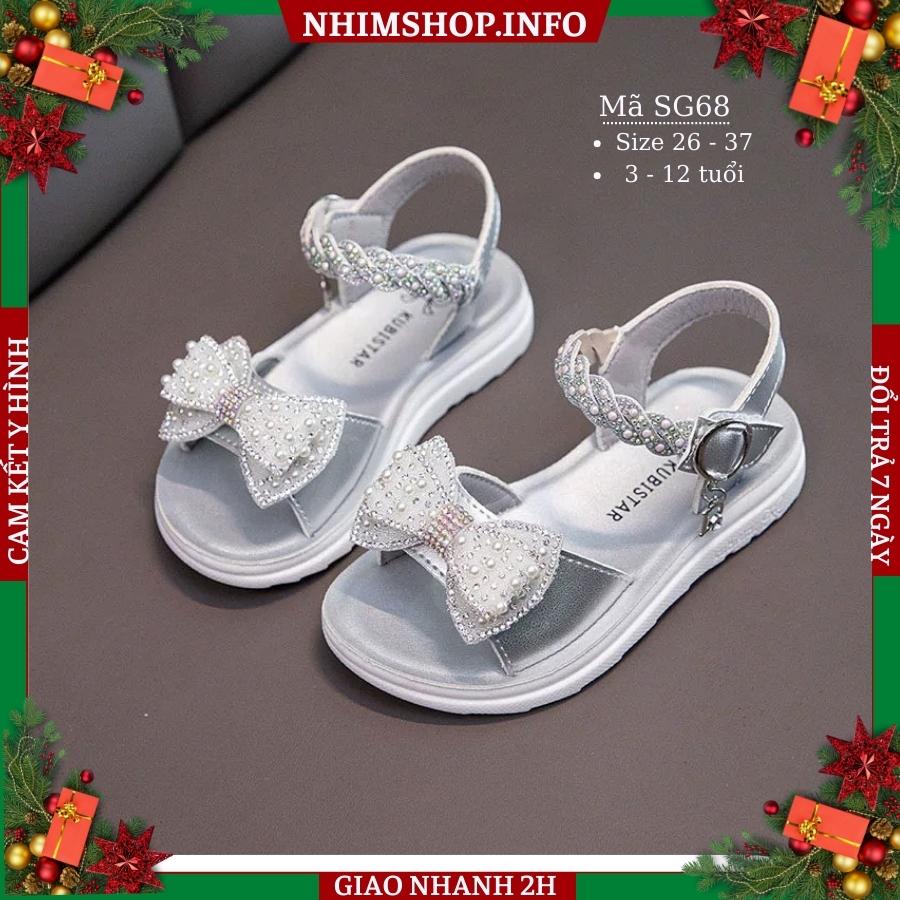 Giày sandal trẻ em xuất khẩu dép quai hậu bé gái gắn nơ duyên dáng và dễ thương 3 - 12 tuổi đi học đi biển SG68