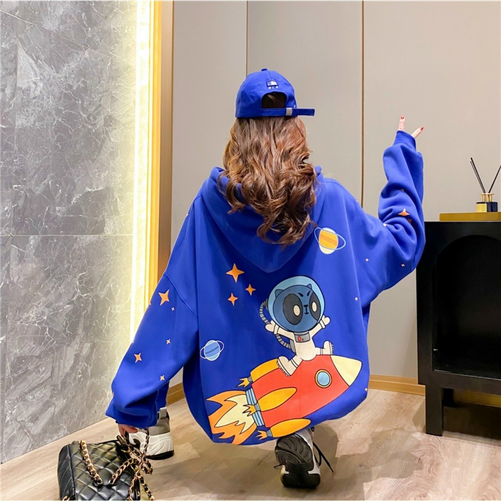 Áo Khoác Nữ Hoodie Nỉ Lyn House In Hình Phi Hành Gia Form Rộng Unisex Có 3 Màu Đen Trắng Xanh