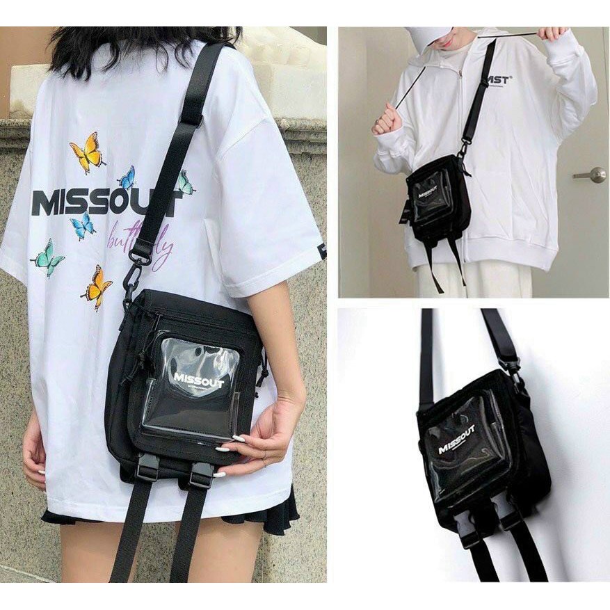 Túi đeo chéo gương trong thời trang kiểu mới Missout hai ngăn có khoá kéo style Hàn Quốc Bilshop