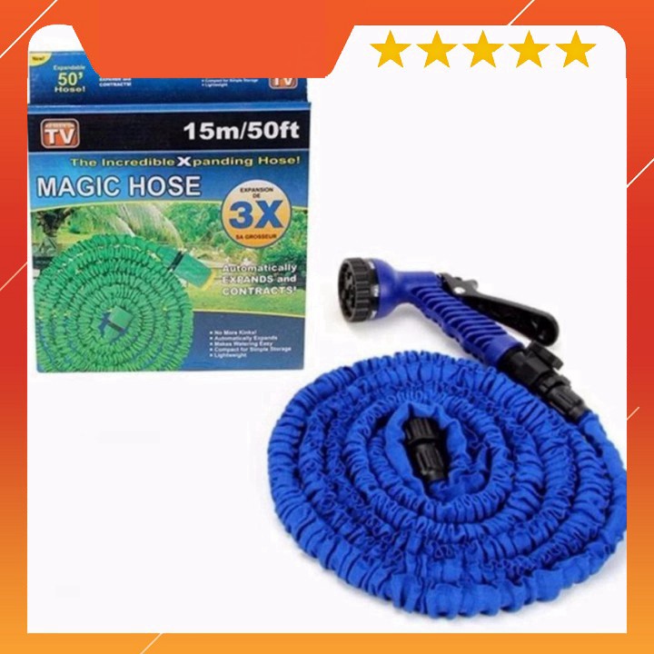 Vòi Xịt Nước Thông Minh Giãn Nở 15m Magic Hose - Vòi Nước Rửa Xe Tưới Cây Tự Động Giãn Dài Khi Bơm Nước Vào