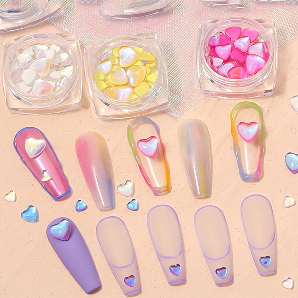 [Hàng mới về] Hộp phụ kiện hạt đá trang trí móng tay DIY 3D hình trái tim màu macaron trong suốt